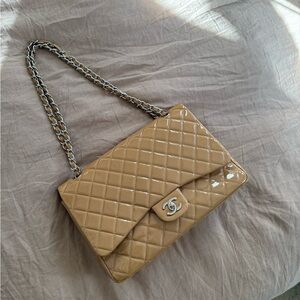 CHANEL Tan Quilted Double Flap Bag - Authentic
